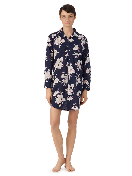 Navy Floral Cotton Sleepshirt