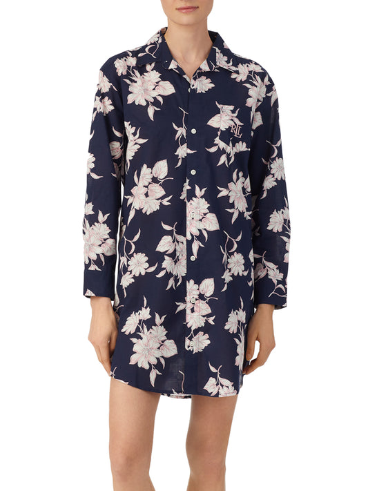 Navy Floral Cotton Sleepshirt