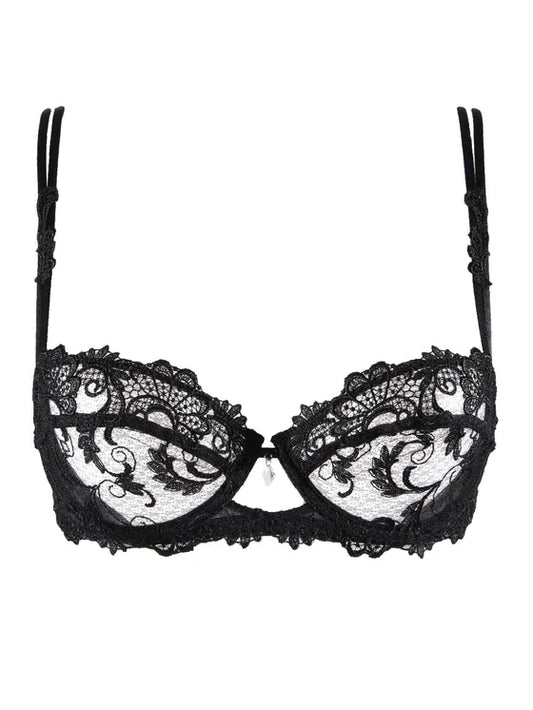 Dressing Floral Black Half Cup Non-Padded Bra