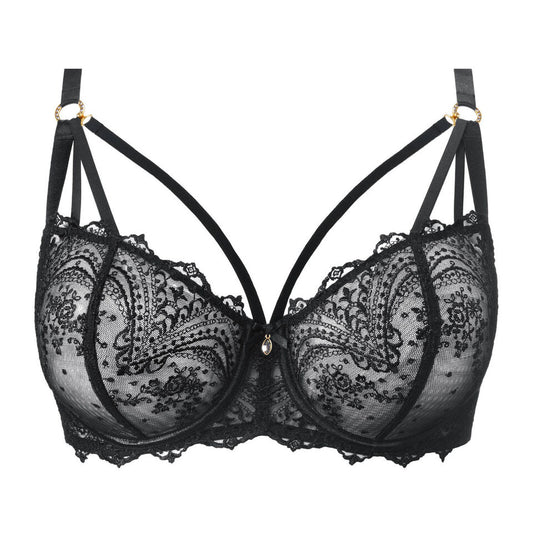 Ecrin Noir Black Swiss Embroidered Half Cup Bra