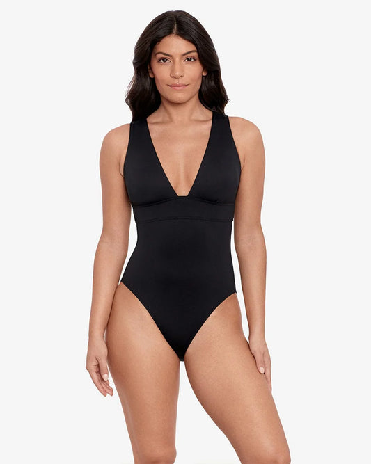 V Neck One Piece Swimsuit