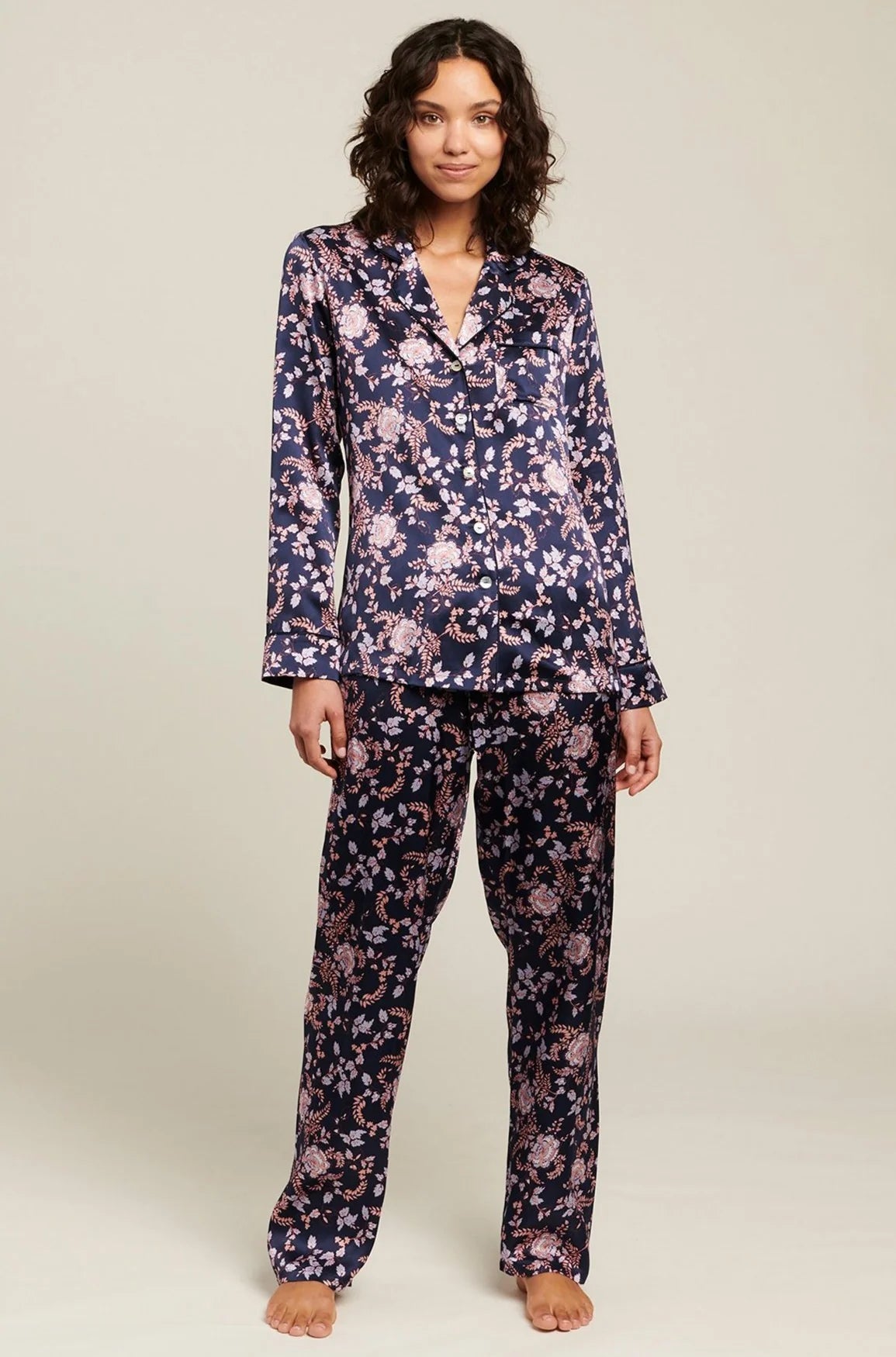 Dahlia Print Silk Pyjamas