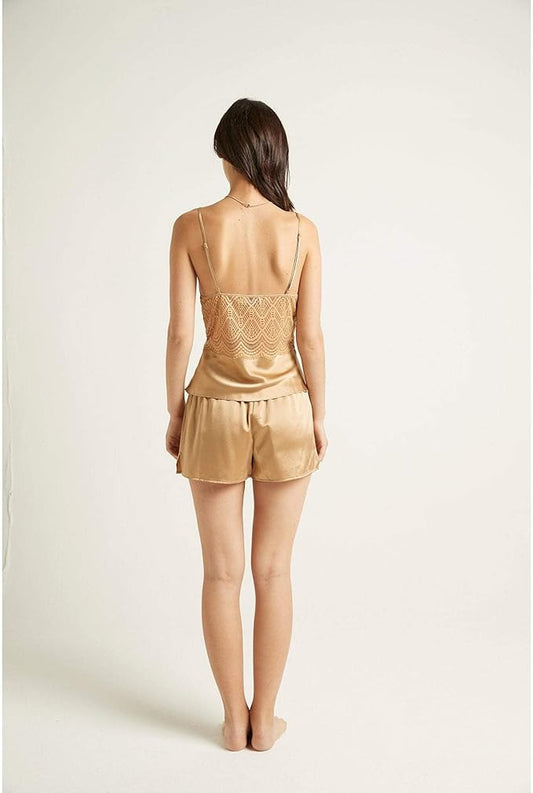 Silk Camisole with Pintuck and Lace - Gold