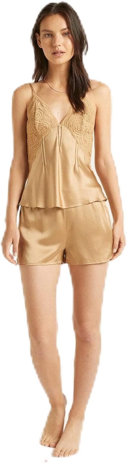 Silk Camisole with Pintuck and Lace - Gold