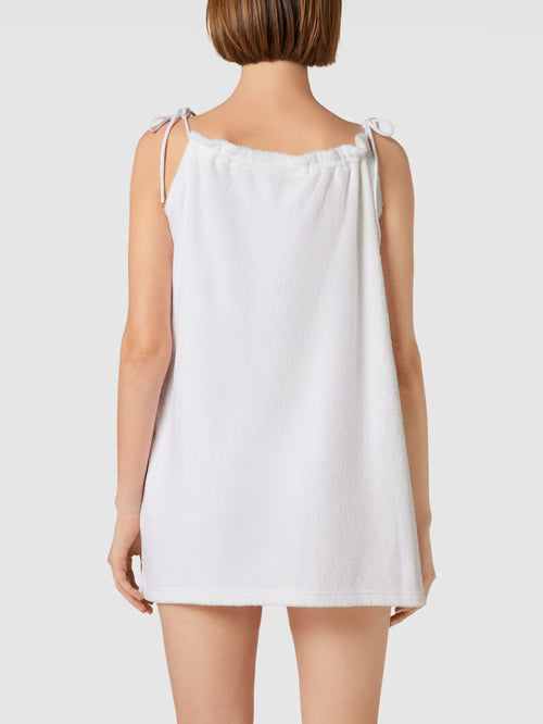 White Terry Shoulder Tie Dress