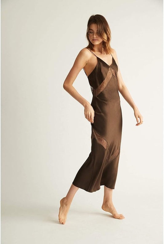 Silk and Lace Nightdress - Slate