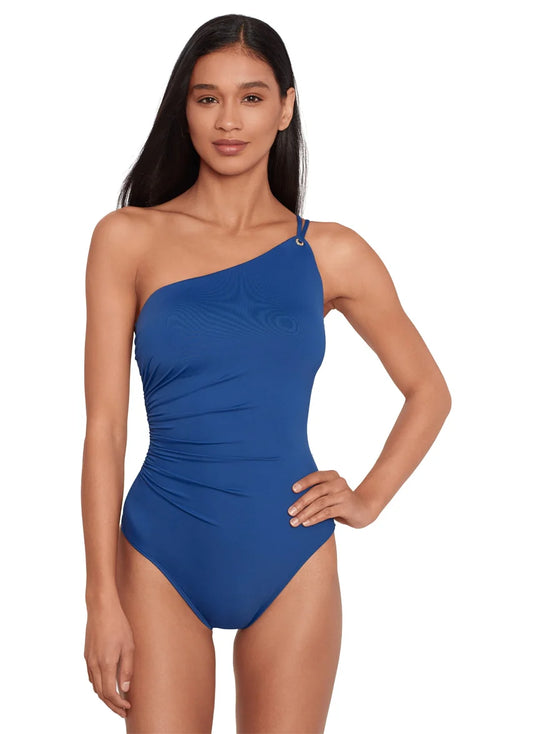 Beach Club Solids Double Strap Asymmetric One Piece Swimsuit