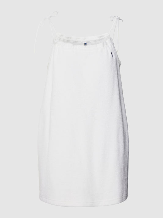 White Terry Shoulder Tie Dress