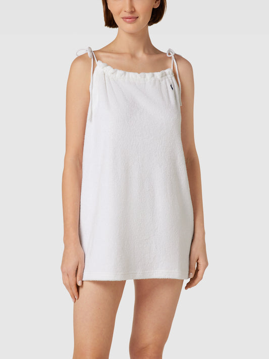 White Terry Shoulder Tie Dress