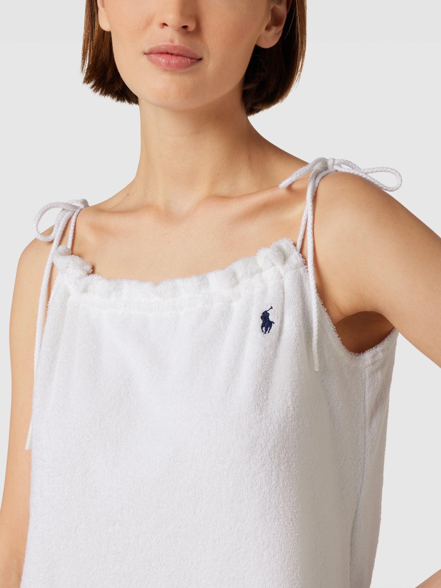 White Terry Shoulder Tie Dress