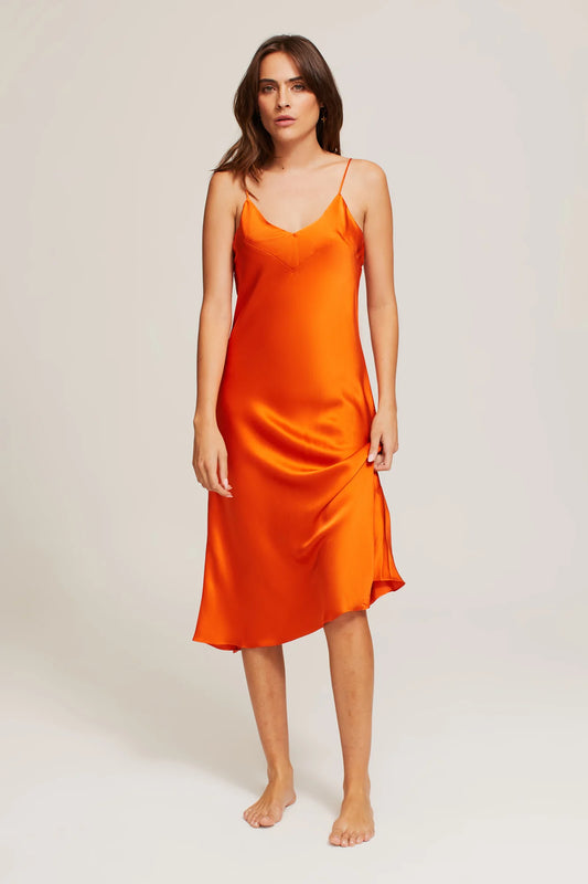 Silk V Neck Slip - Orange