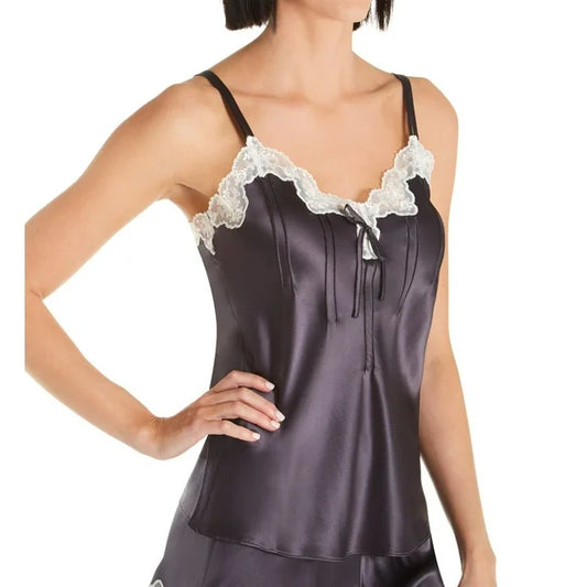 Silk Camisole with Pintuck and Lace - Smoke