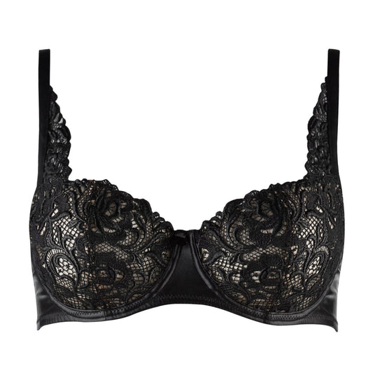 Cuir De Rose Lace & Leather Effect Half Cup Bra