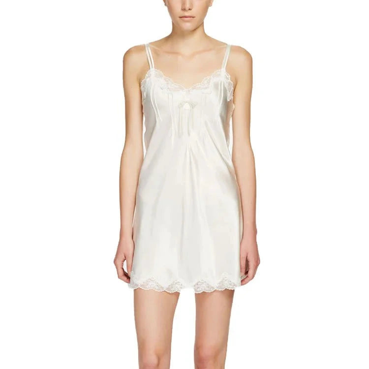 Silk Chemise with Pintuck and Lace - Cream