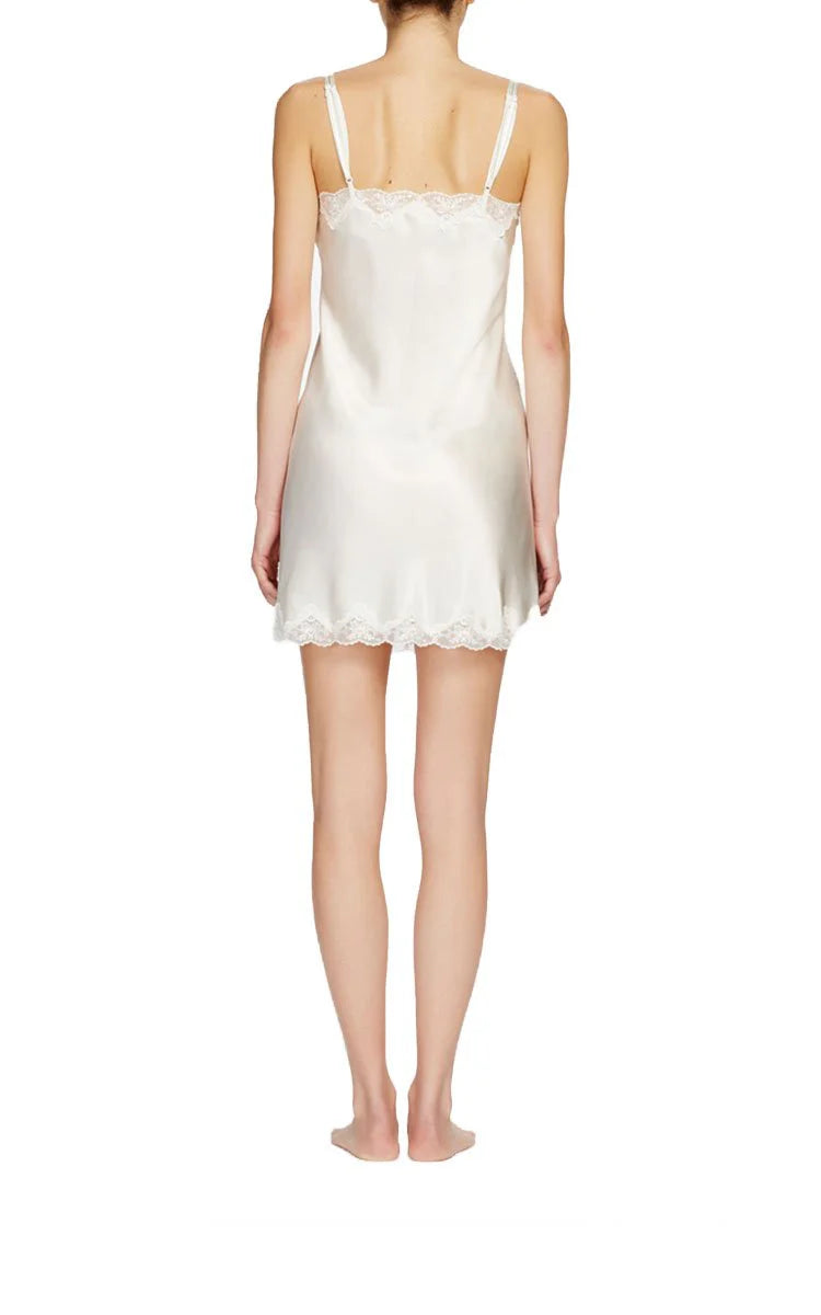Silk Chemise with Pintuck and Lace - Cream