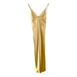 Silk Nightdress with Pintuck and Lace - Gold