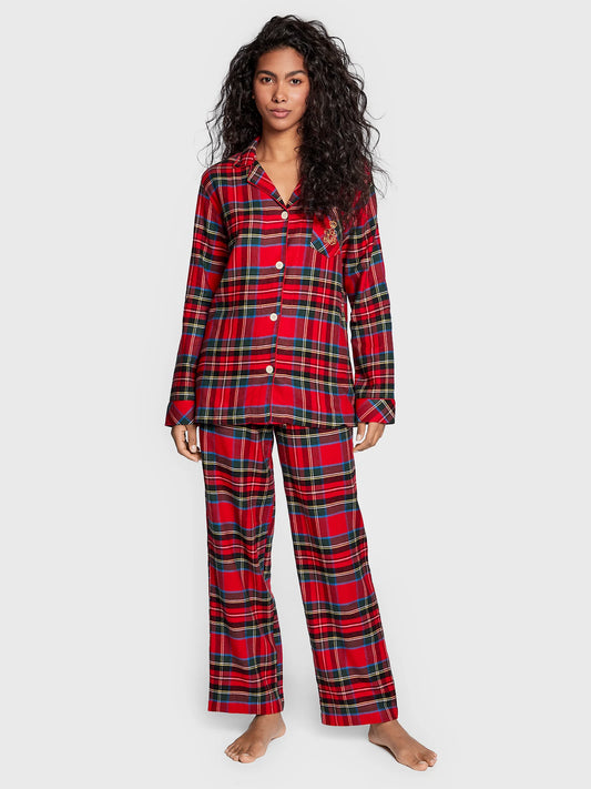 Brushed Twill Notch Collar PJ Set Red Plaid