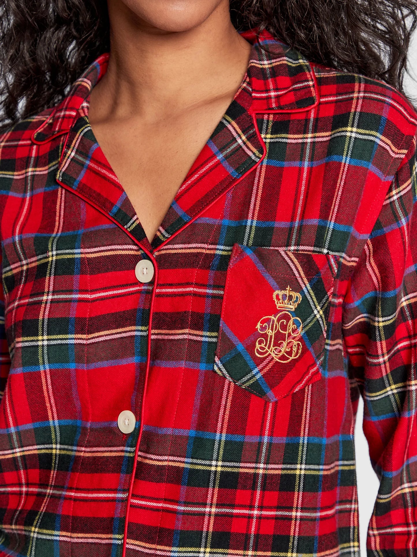 Brushed Twill Notch Collar PJ Set Red Plaid