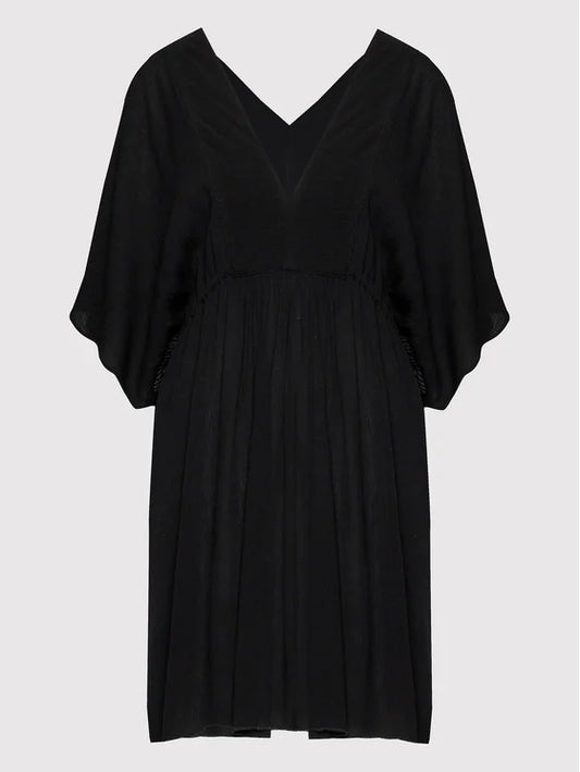 Crinkle Tunic Beach Dress - Black
