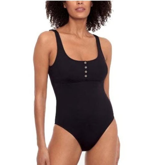 Ribbed Henley One Piece Swimsuit