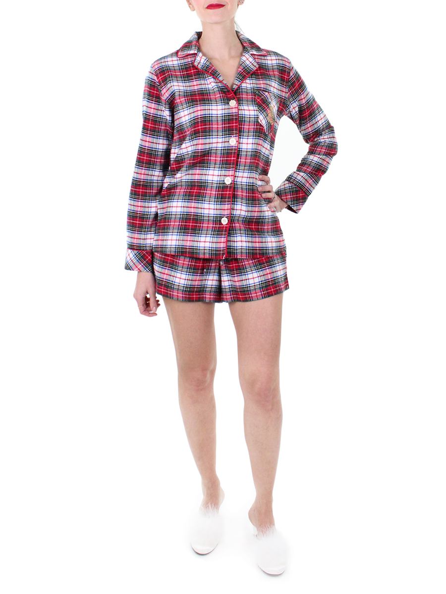 Brushed Twill Short PJ Set Cream Plaid