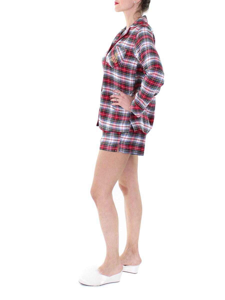 Brushed Twill Short PJ Set Cream Plaid