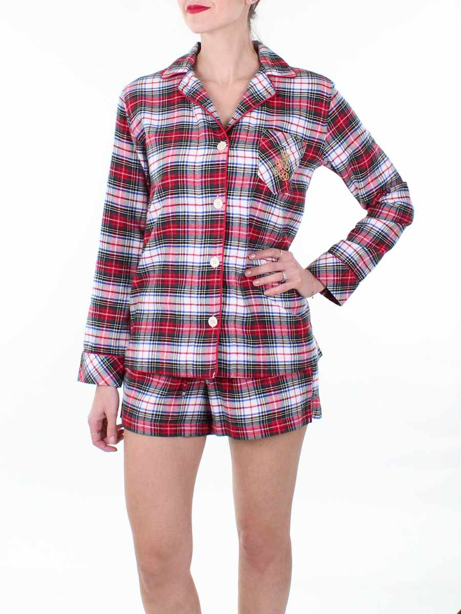 Brushed Twill Short PJ Set Cream Plaid