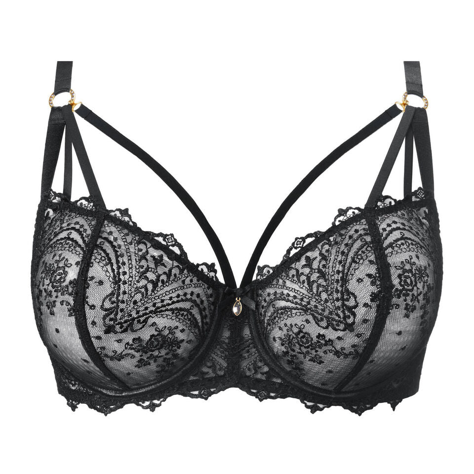 Ecrin Noir Black Swiss Embroidered Half Cup Bra