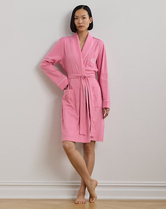 Essentials 100% Cotton Quilted Collar Robe - Pink