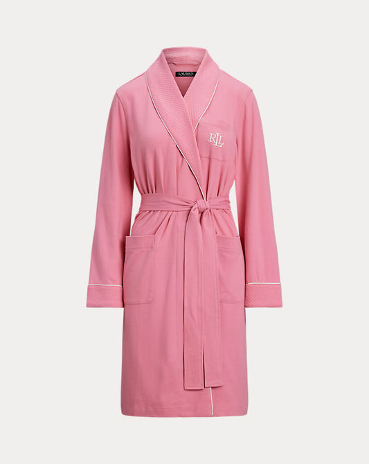 Essentials 100% Cotton Quilted Collar Robe - Pink